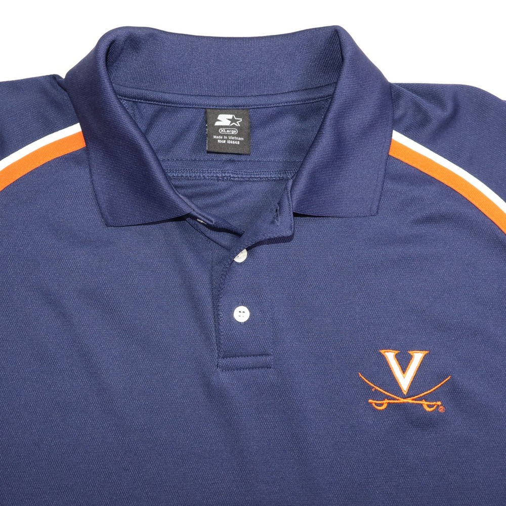 VTG Starter Virginia Cavaliers Polo Shirt Mens XL Navy Blue Orange UVA Sabre